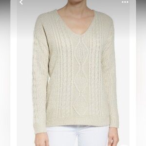 RD Style Cream Cable Knit Cutout Back Sweater Size Small Classic Preppy Nautical